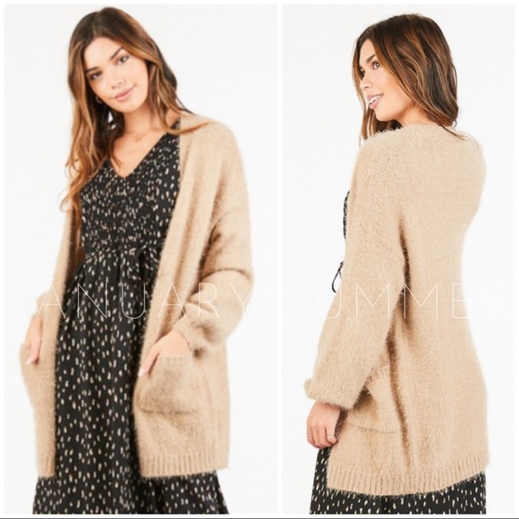 ❄️MOCHA FUR COTTON BLEND CARDIGAN - Picture 3 of 7